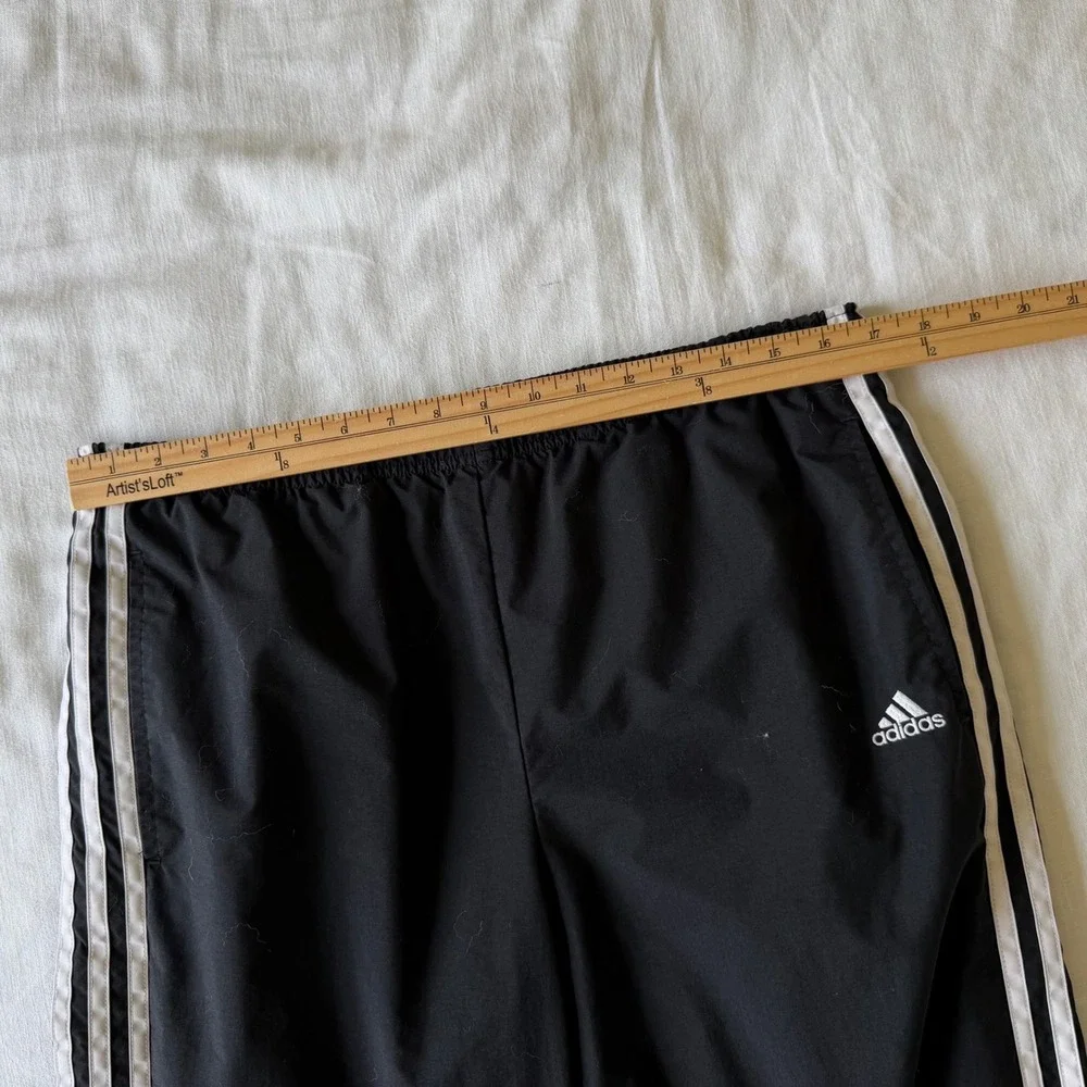 Y2K Adidas Black 3-Stripe Nylon Track Pants Trefoil Lined AZF001 Small